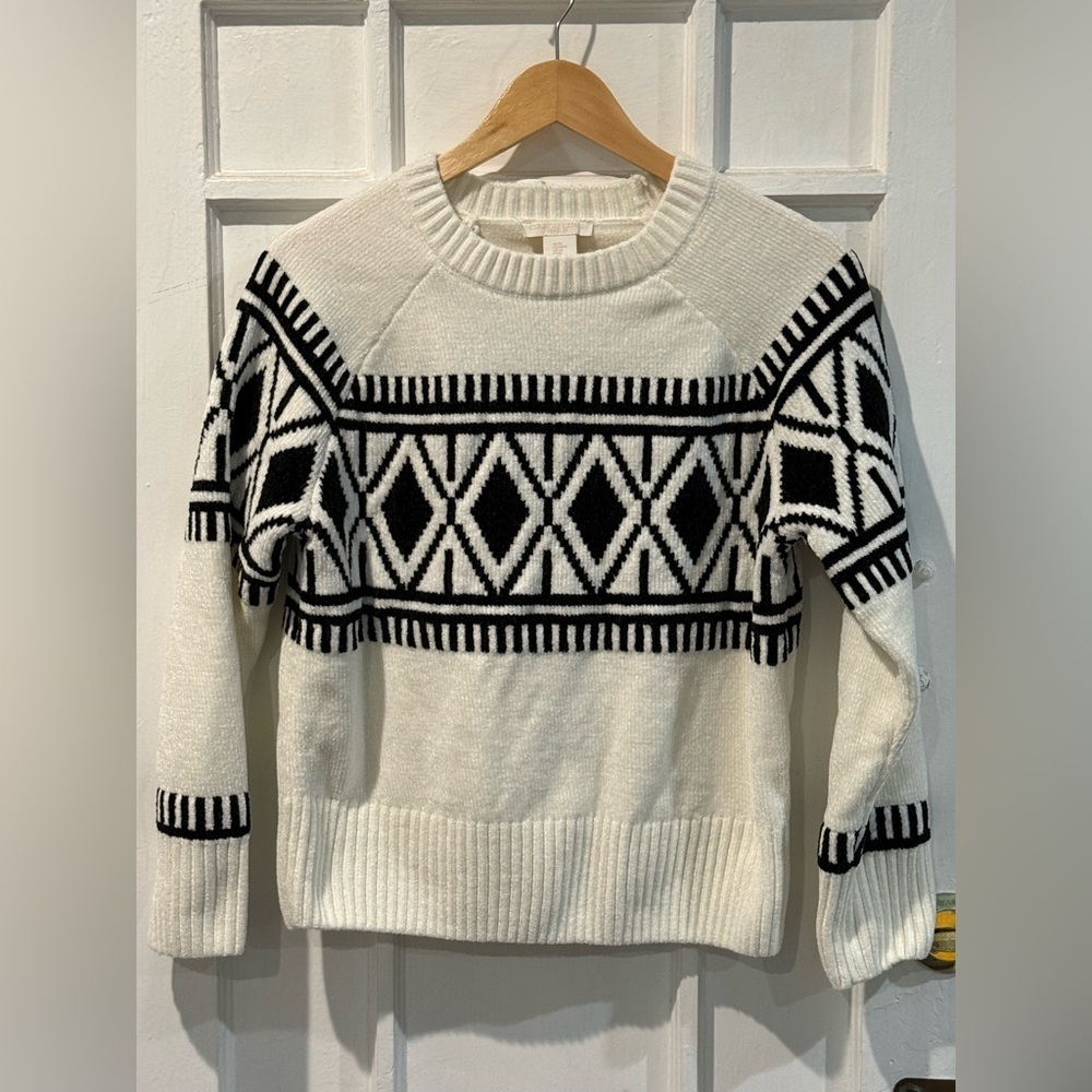 Christian Siriano Black and White Patterned Crewneck Sweater